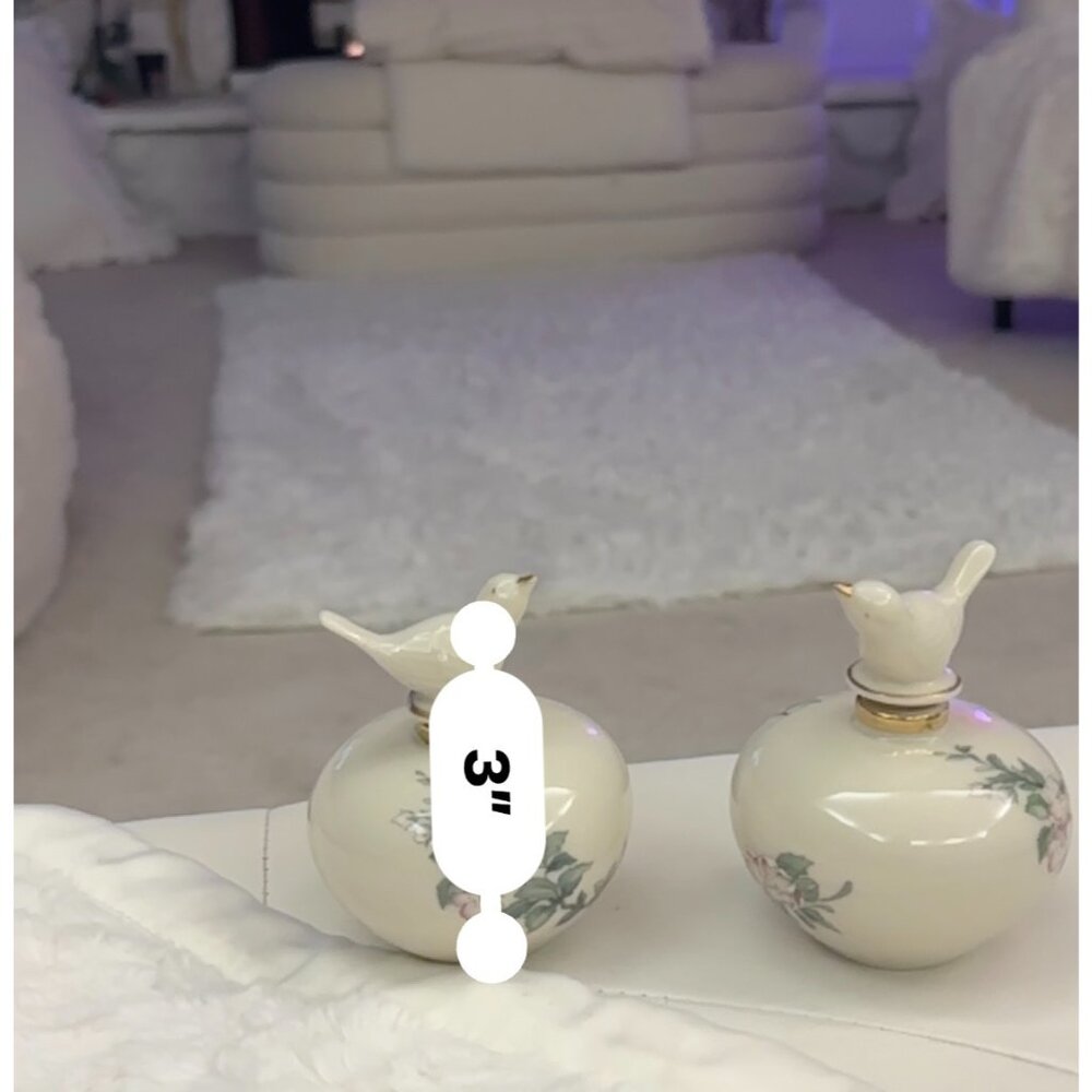 Lenox Serenade™ Porcelain Perfume Bottles  Pair Bird Stoppers, 24k Gold Trim,USA - Picture 15 of 15